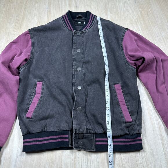 BDG Colorblock Varsity Black & Purple Long Sleeve Snap Front Bomber Jacket Small - Picture 7 of 12
